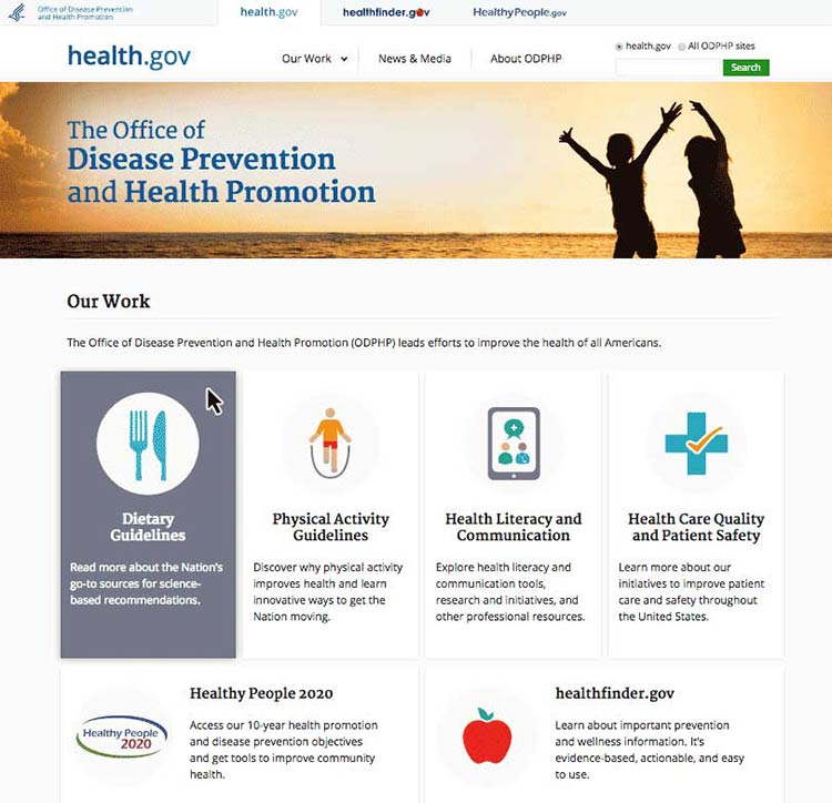 Screenshot of the odphp.health.gov homepage