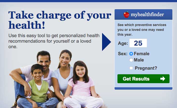 Screenshot of myhealthfinder tool