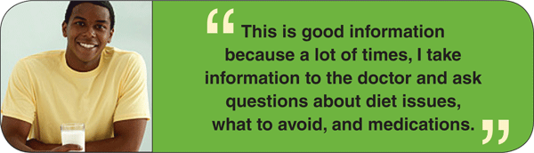 This is good information because a lot of times, I take information to the doctor and ask questions about diet issues, what to avoid, and medications.