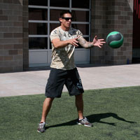 Man working out with exercise ball