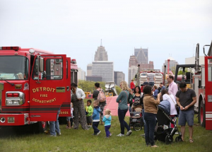 People gather at Detroit Riverfront