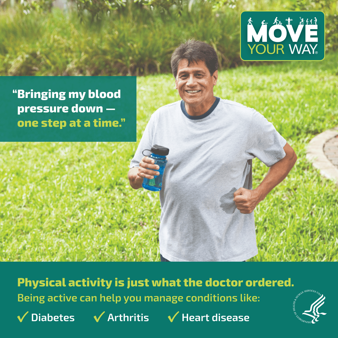 MYW graphic featuring an older man jogging outside.