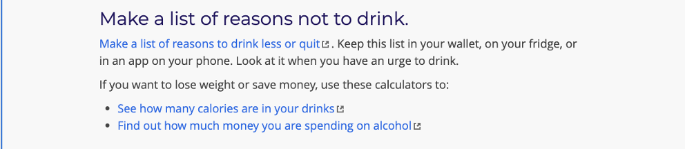 Screenshot of the MyHealthfinder “Drink Alcohol Only in Moderation” page.