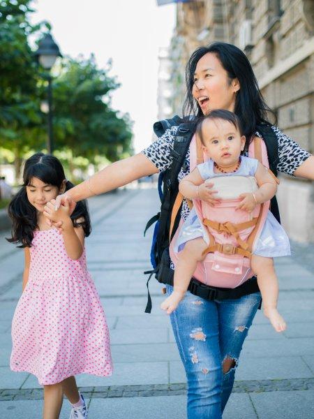 Joni walking with her kids