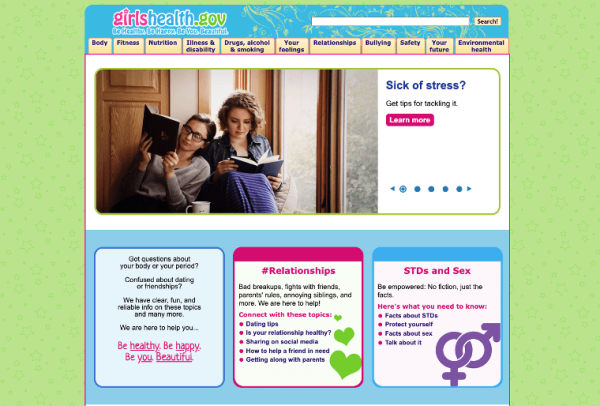 Screenshot of the girlshealth.gov homepage.