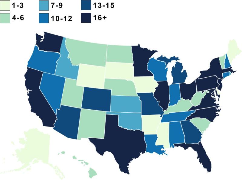 U.S. map showing states with NYSS Champions