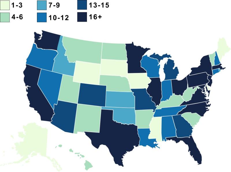 U.S. map showing states with NYSS Champions
