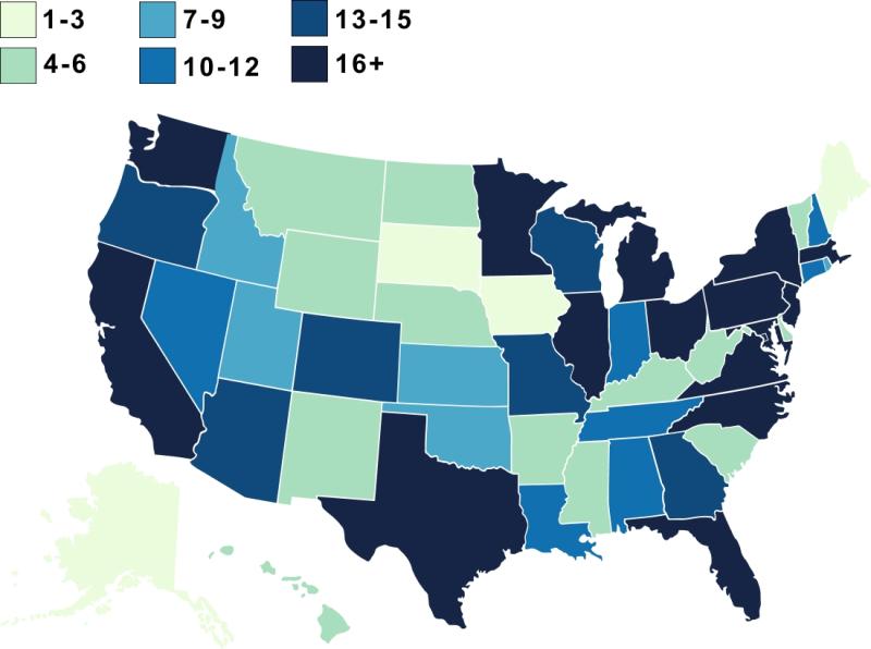 U.S. map showing states with NYSS Champions