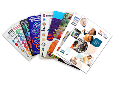 Cover pages of previous editions of the Dietary Guidelines for Americans