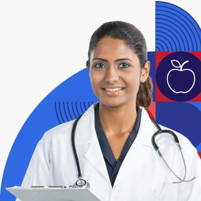 Health care provider holding a clipboard.