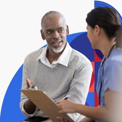 A man talks to a health care provider.