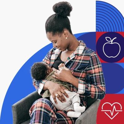 A woman breastfeeds her baby.