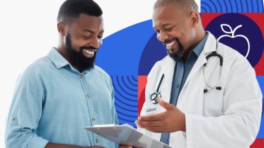 Health care provider talking with patient