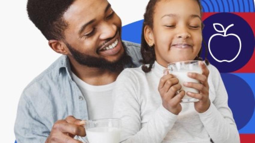 Father and son drinking milk